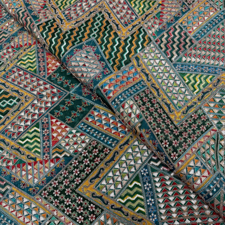 Royal Crepe Position Print Zari & Sequin Heavy Work Fabric