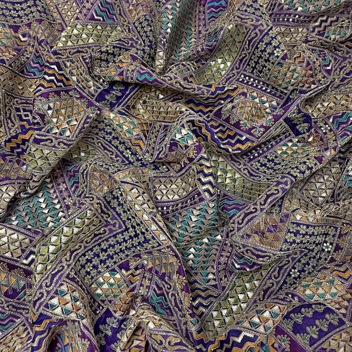 Royal Crepe Position Print Zari & Sequin Heavy Work Fabric