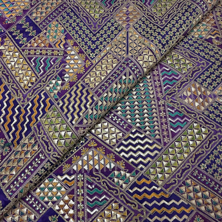 Royal Crepe Position Print Zari & Sequin Heavy Work Fabric