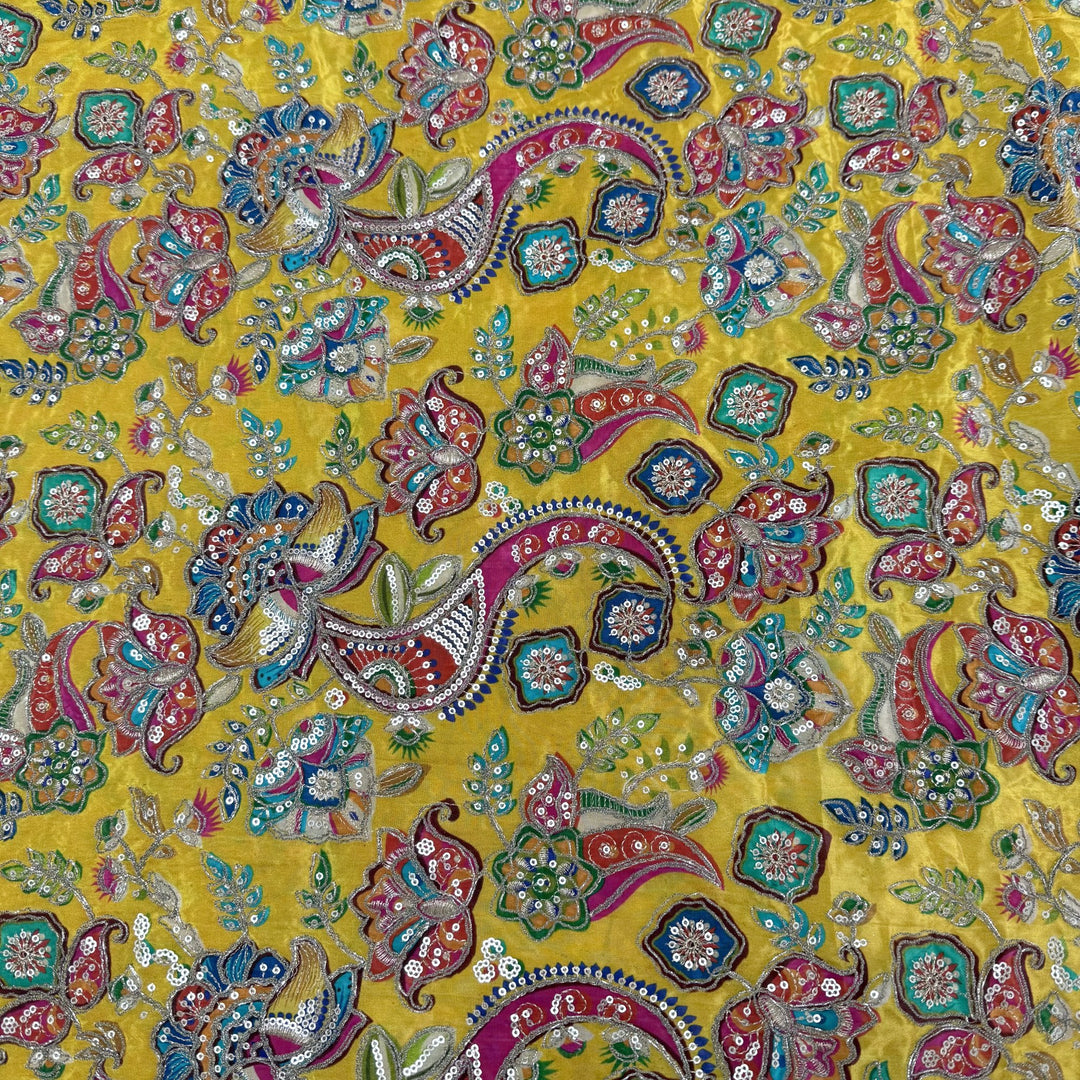 Royal Crepe Position Print Zari & Sequin Heavy Work Fabric