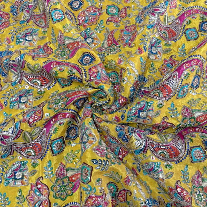 Royal Crepe Position Print Zari & Sequin Heavy Work Fabric