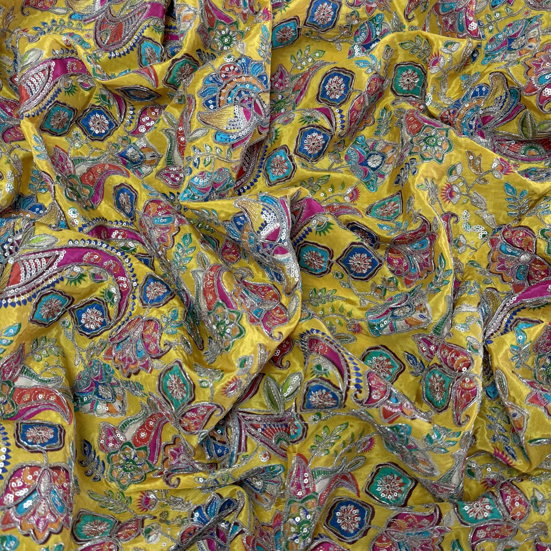 Royal Crepe Position Print Zari & Sequin Heavy Work Fabric