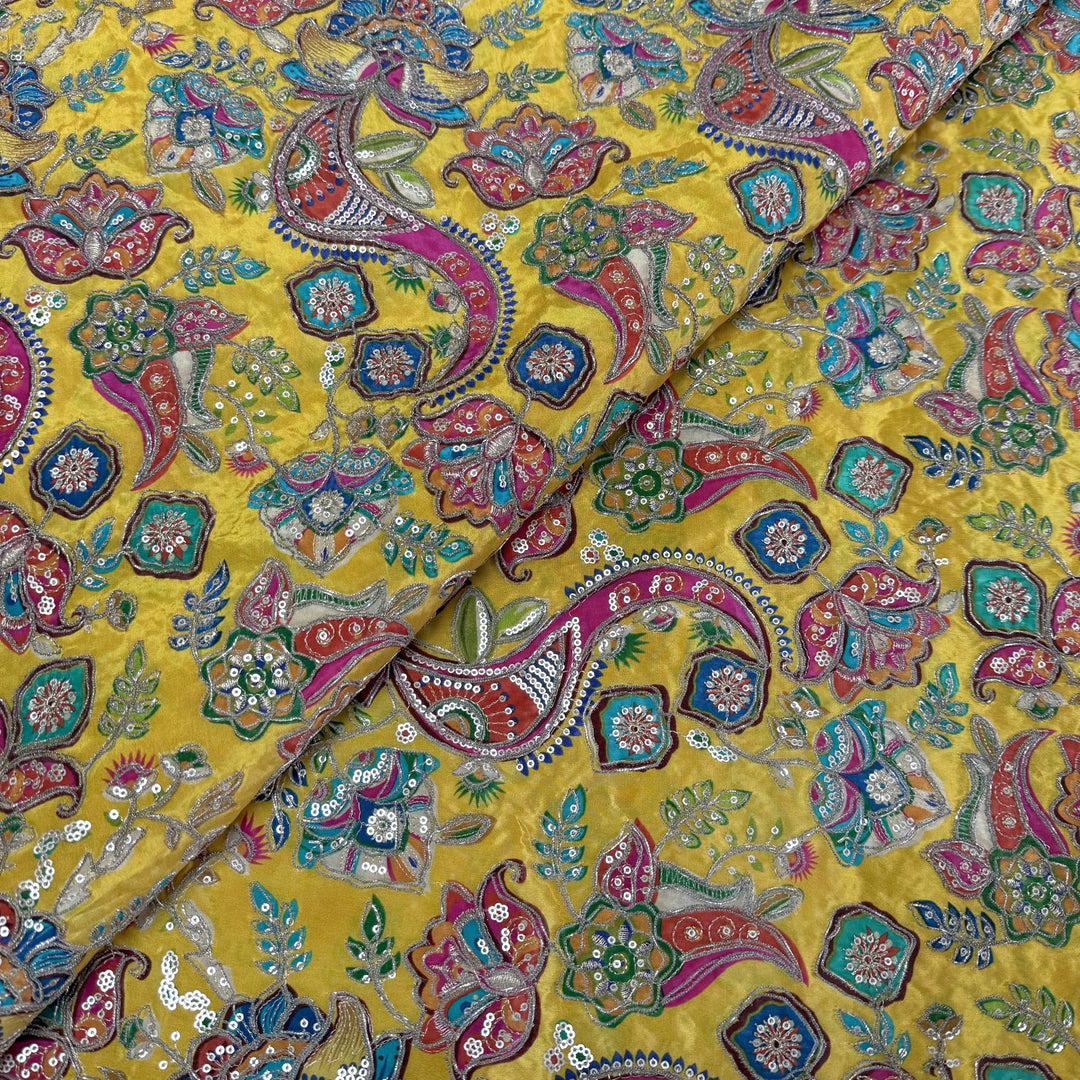 Royal Crepe Position Print Zari & Sequin Heavy Work Fabric