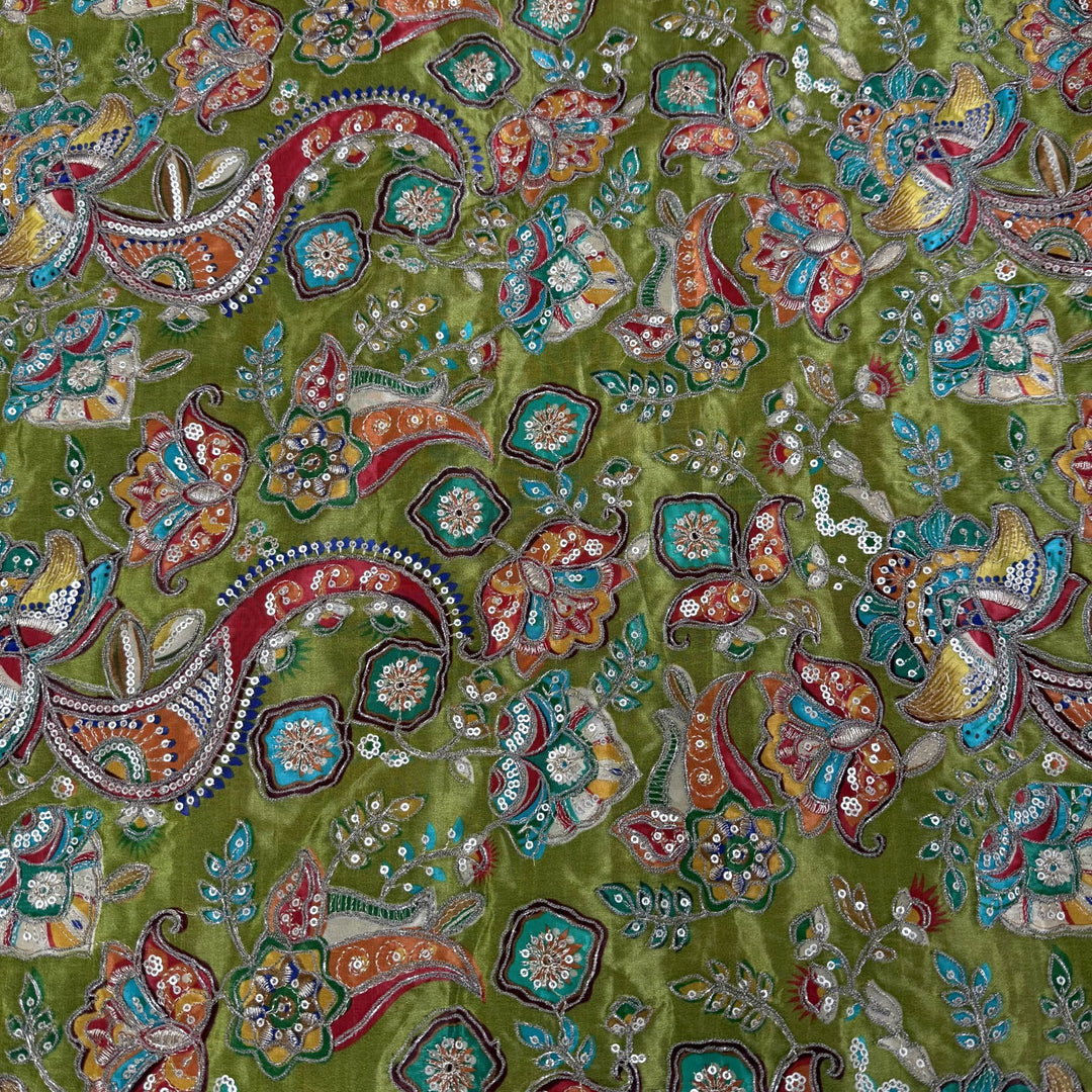 Royal Crepe Position Print Zari & Sequin Heavy Work Fabric