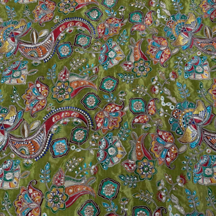 Royal Crepe Position Print Zari & Sequin Heavy Work Fabric
