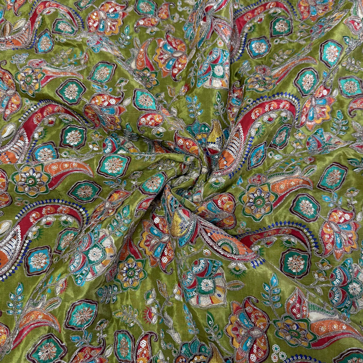 Royal Crepe Position Print Zari & Sequin Heavy Work Fabric