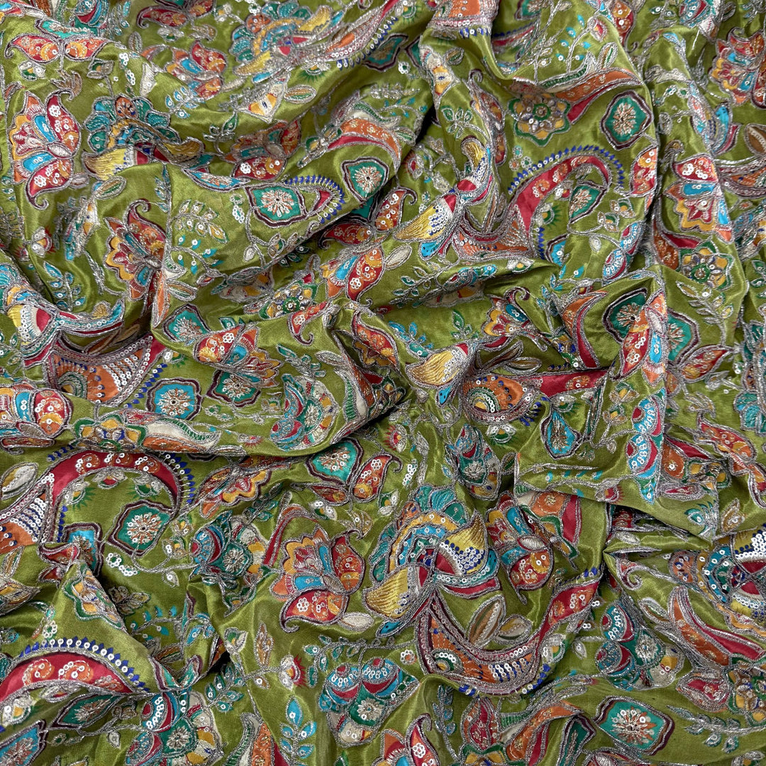 Royal Crepe Position Print Zari & Sequin Heavy Work Fabric