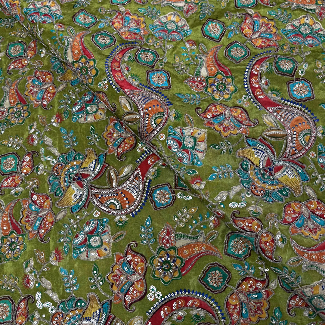 Royal Crepe Position Print Zari & Sequin Heavy Work Fabric