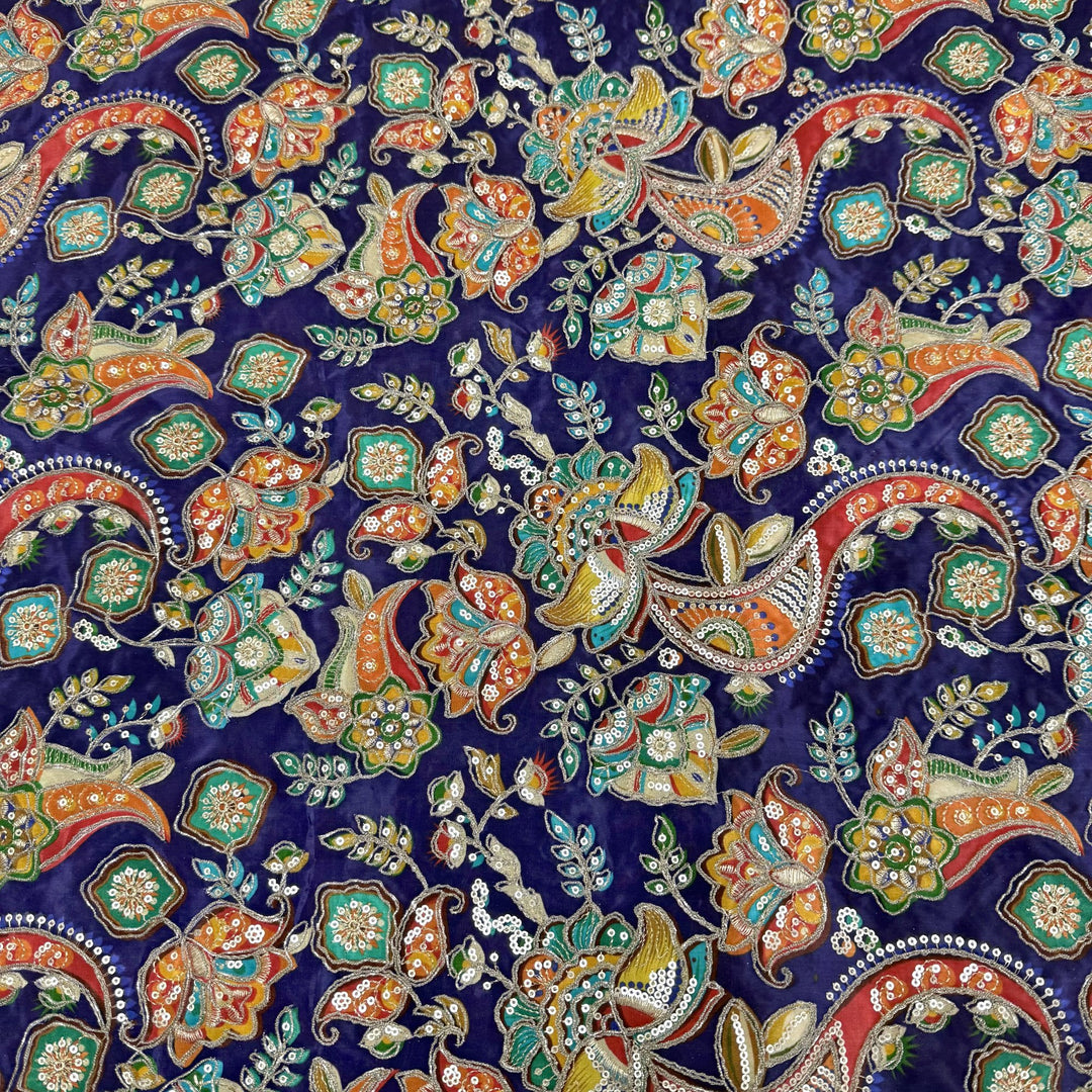 Royal Crepe Position Print Zari & Sequin Heavy Work Fabric
