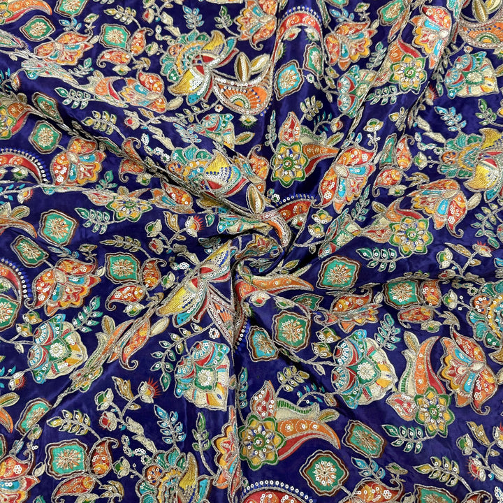 Royal Crepe Position Print Zari & Sequin Heavy Work Fabric
