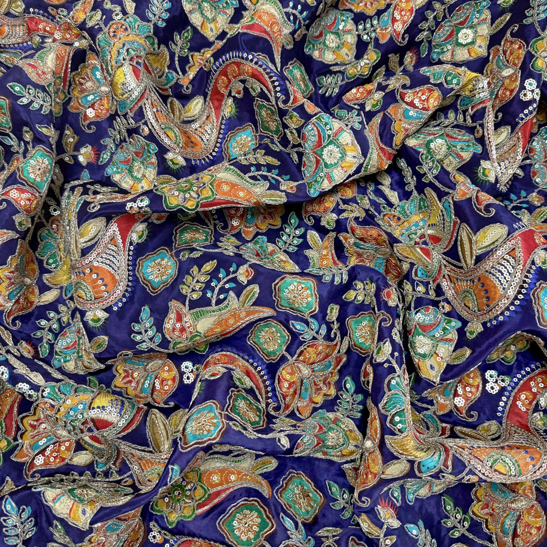 Royal Crepe Position Print Zari & Sequin Heavy Work Fabric