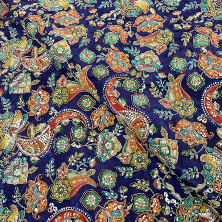 Royal Crepe Position Print Zari & Sequin Heavy Work Fabric