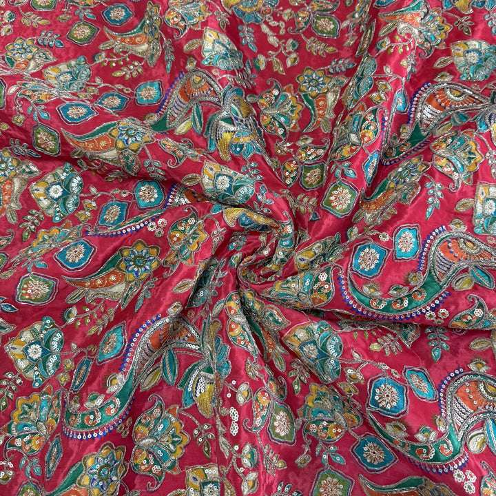 Royal Crepe Position Print Zari & Sequin Heavy Work Fabric