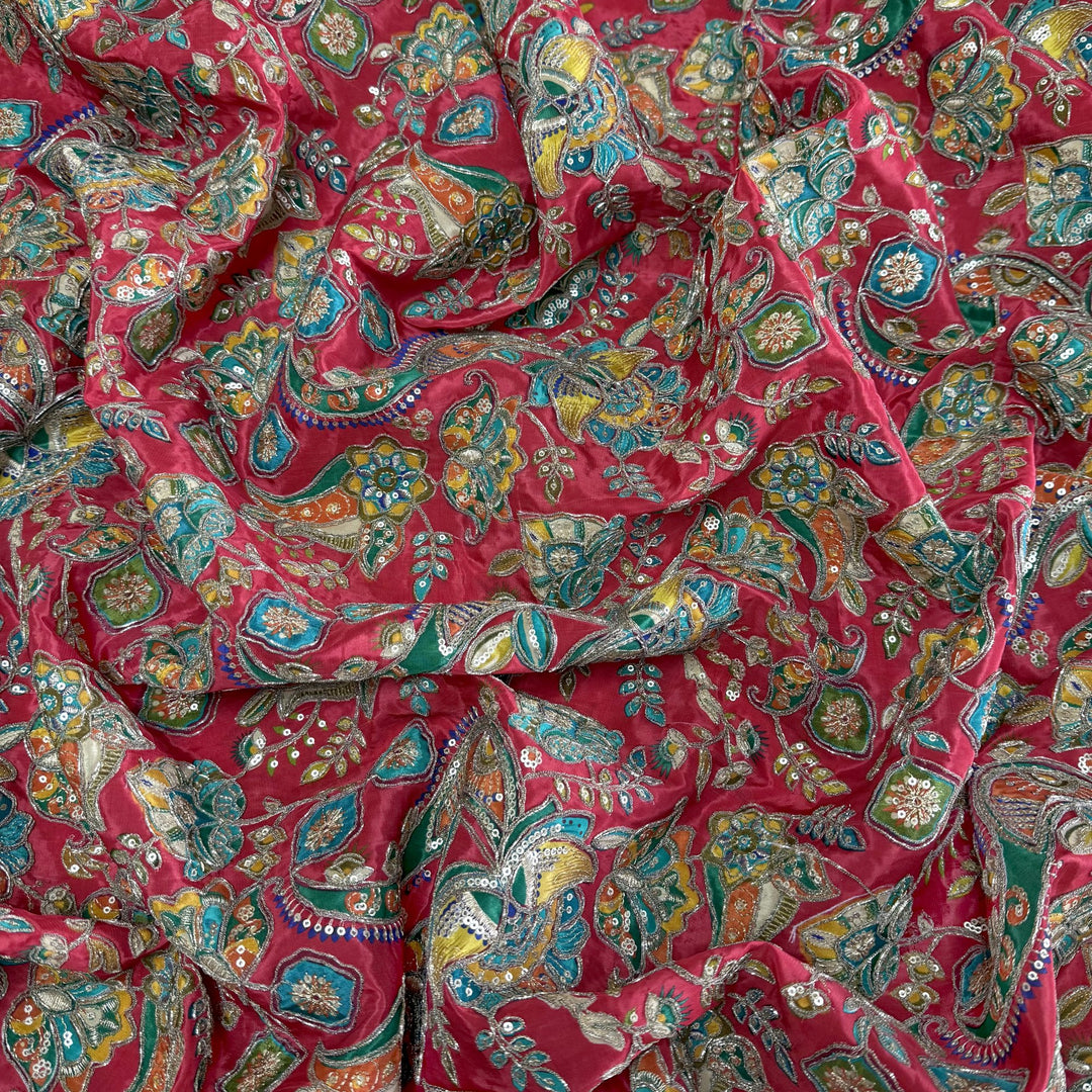 Royal Crepe Position Print Zari & Sequin Heavy Work Fabric