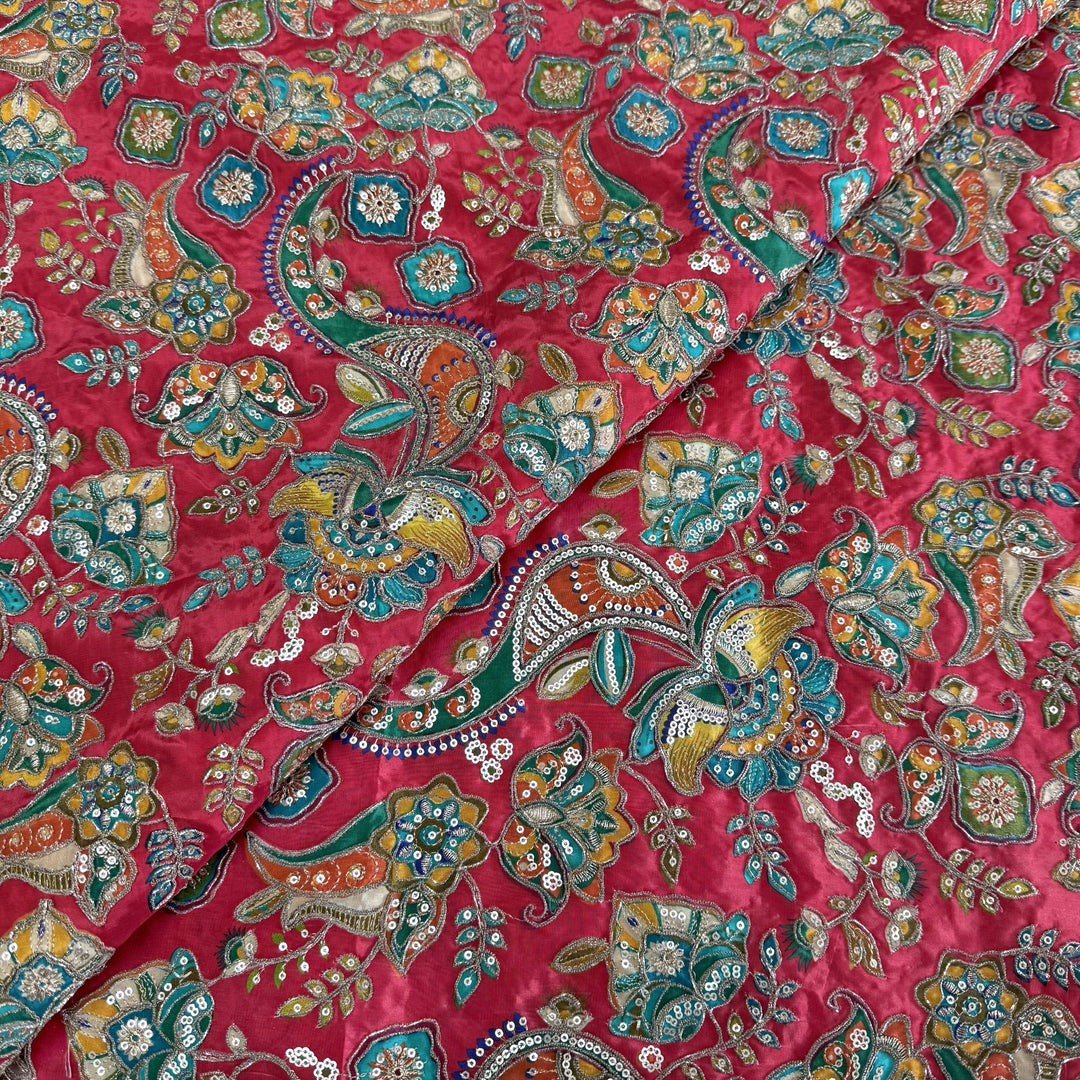 Royal Crepe Position Print Zari & Sequin Heavy Work Fabric