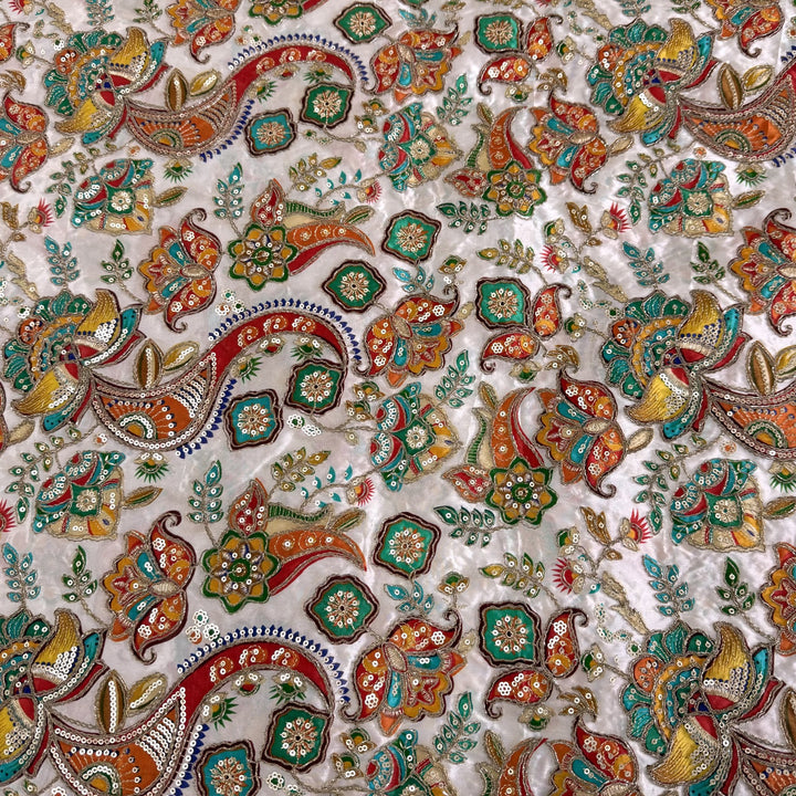 Royal Crepe Position Print Zari & Sequin Heavy Work Fabric