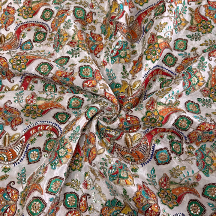 Royal Crepe Position Print Zari & Sequin Heavy Work Fabric