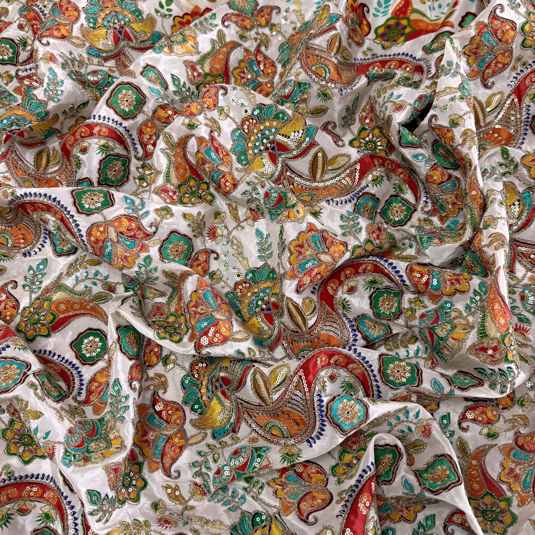 Royal Crepe Position Print Zari & Sequin Heavy Work Fabric