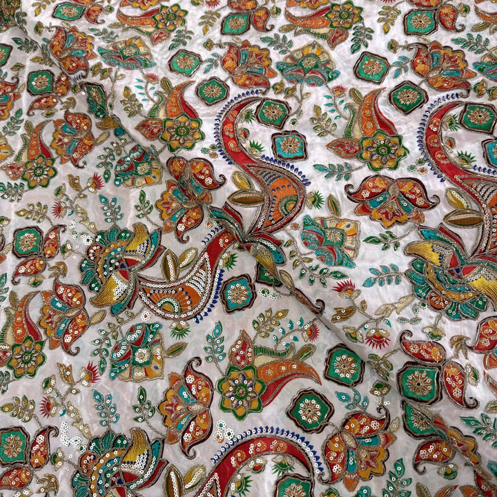 Royal Crepe Position Print Zari & Sequin Heavy Work Fabric