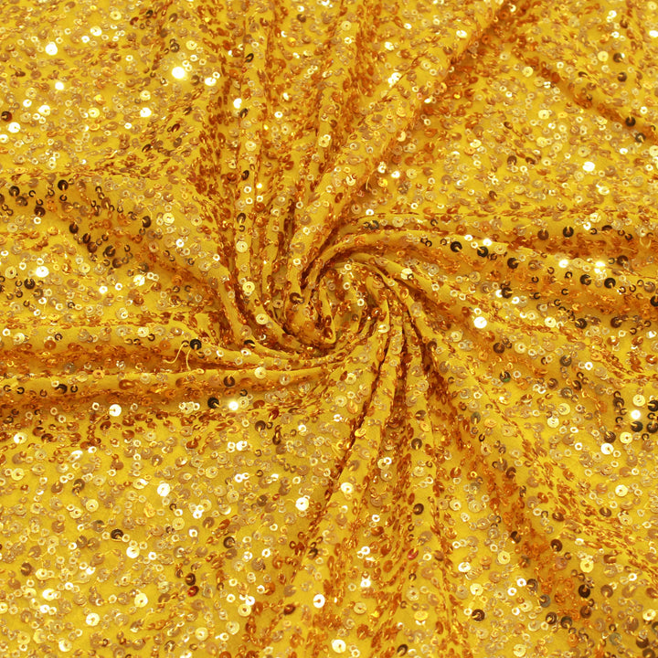 Yellow Colour Georgette Sequins Embroidery Fabrics