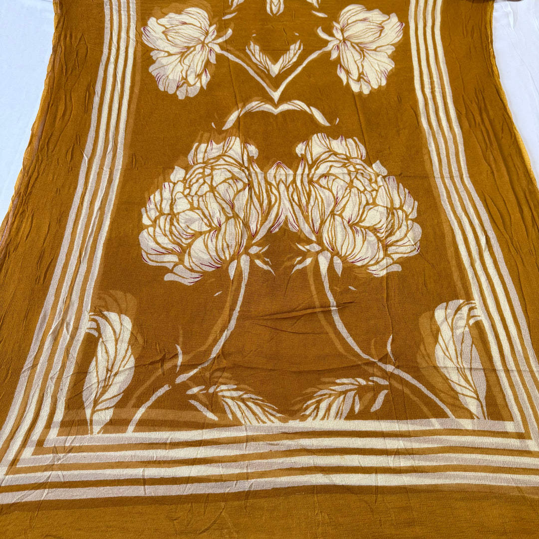 Mustard Gold Printed Cotton Knot Unstitched Suit Set with Mirror Work