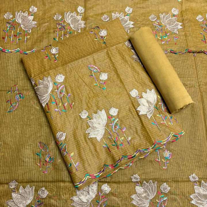 Pure Mal Chanderi Patch Work Unstitched Suit Set - LF1201