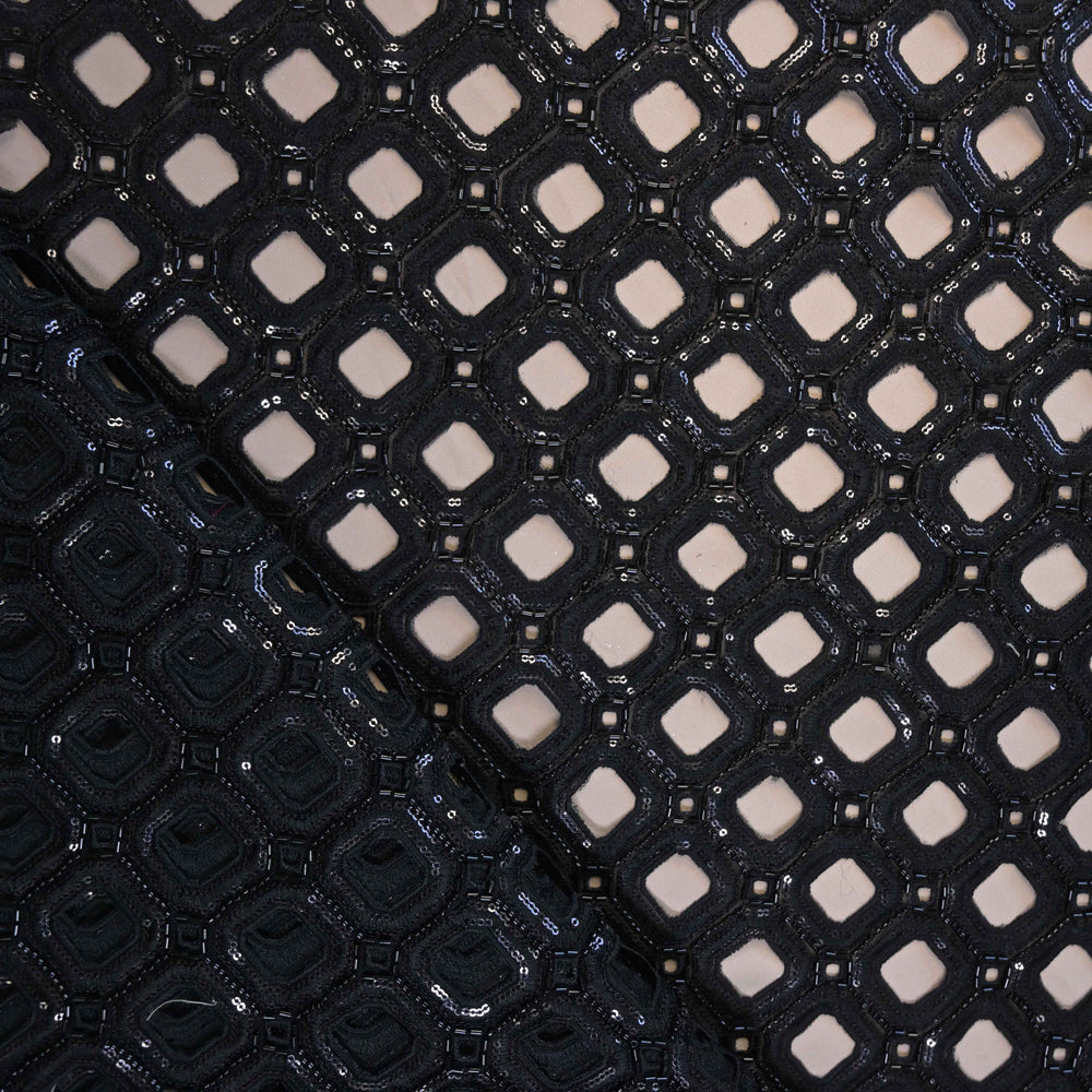 Close-up of a black zaal patterned net fabric