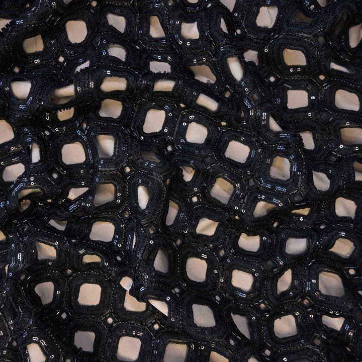 Black Geometric Net Cutwork with Cutdana & Sequins Embroidery