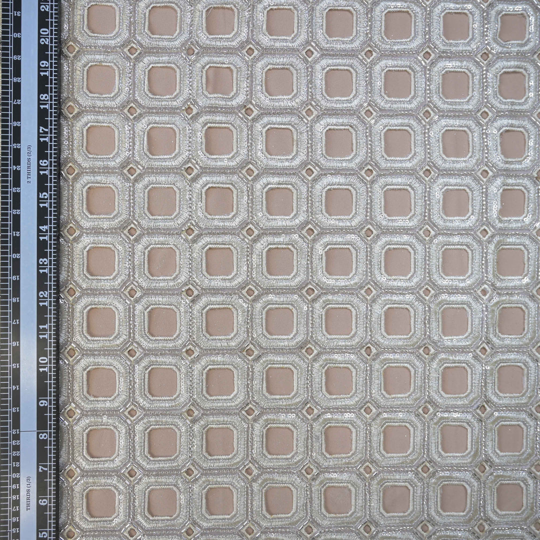 Ivory Geometric Net Cutwork with Cutdana & Sequins Embroidery