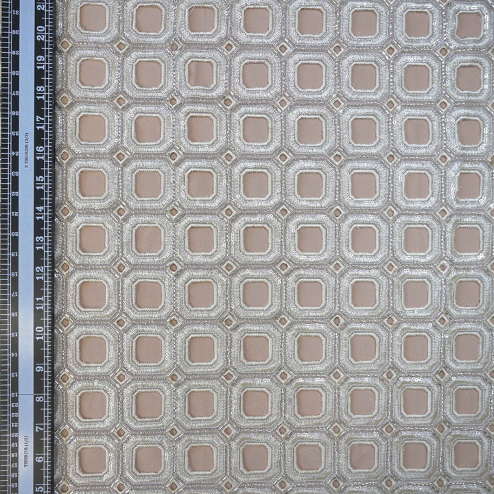 Ivory Geometric Net Cutwork with Cutdana & Sequins Embroidery