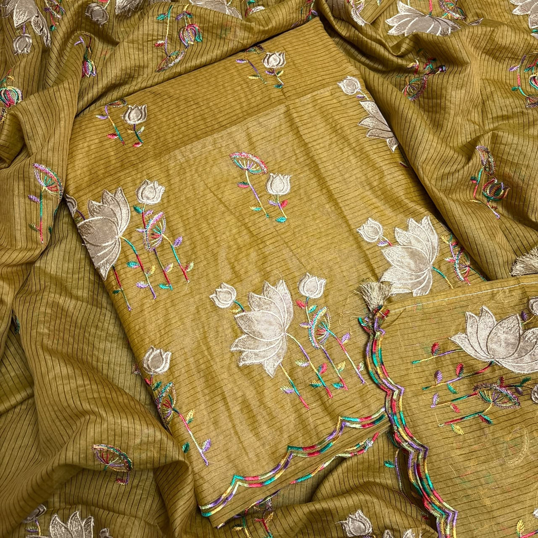 Pure Mal Chanderi Patch Work Unstitched Suit Set - LF1201