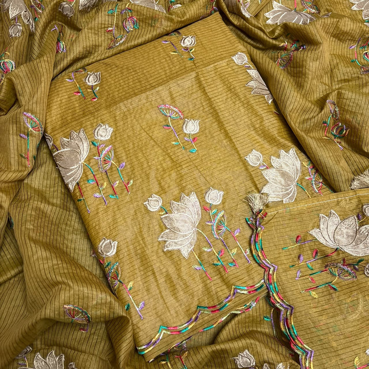 Pure Mal Chanderi Patch Work Unstitched Suit Set - LF1201