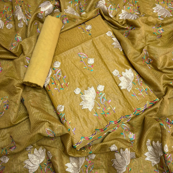 Pure Mal Chanderi Patch Work Unstitched Suit Set - LF1201