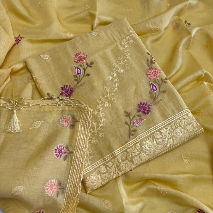 PREMIUM MAL CHANDERI UNSTITCHED SUIT- ASJ025- 03