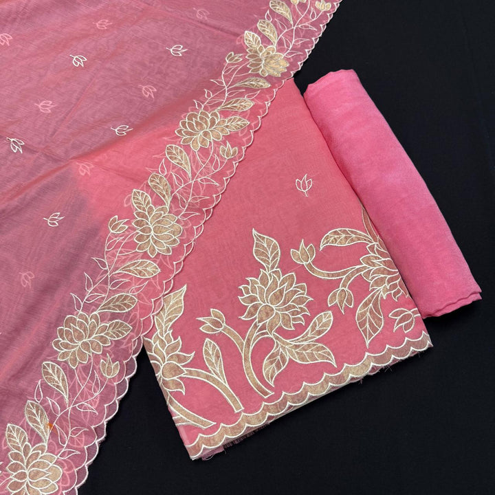 Pure Mal Chanderi Unstitched Suit with Elegant Applique Work ASJ018-D