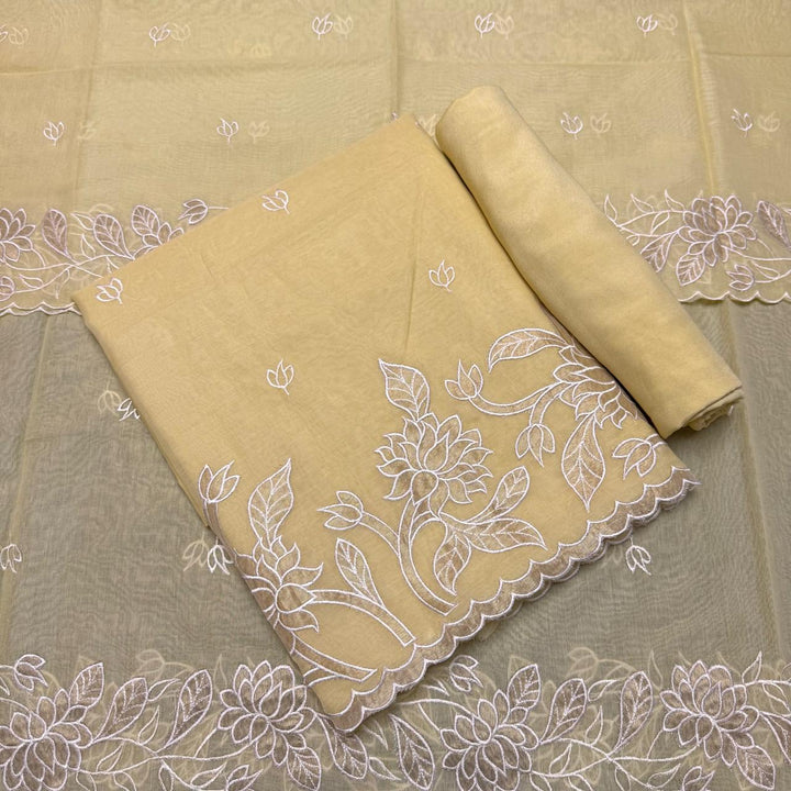 Pure Mal Chanderi Unstitched Suit with Elegant Applique Work ASJ018-C