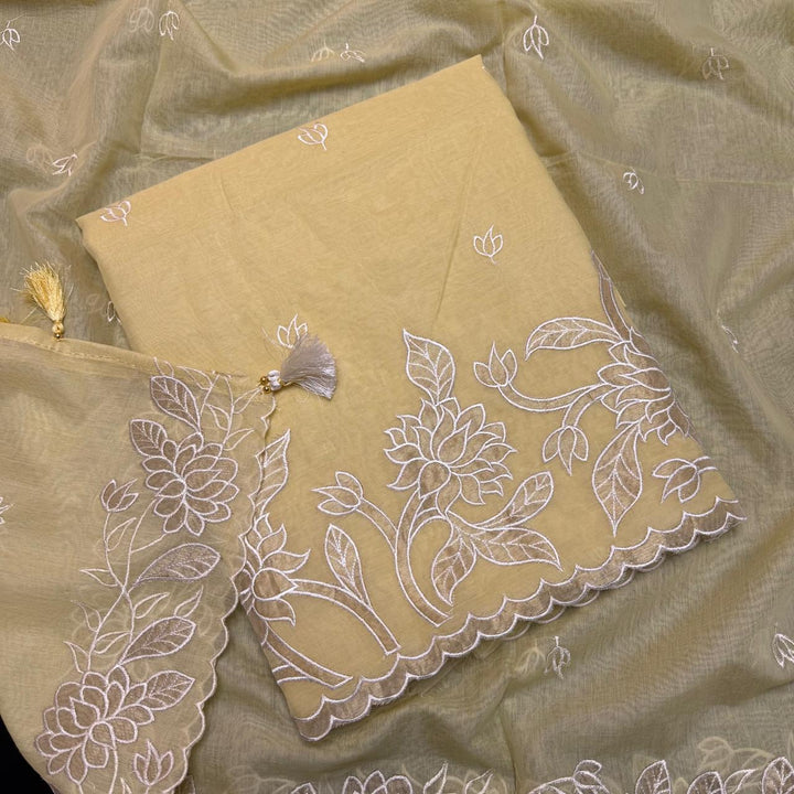 Pure Mal Chanderi Unstitched Suit with Elegant Applique Work ASJ018-C