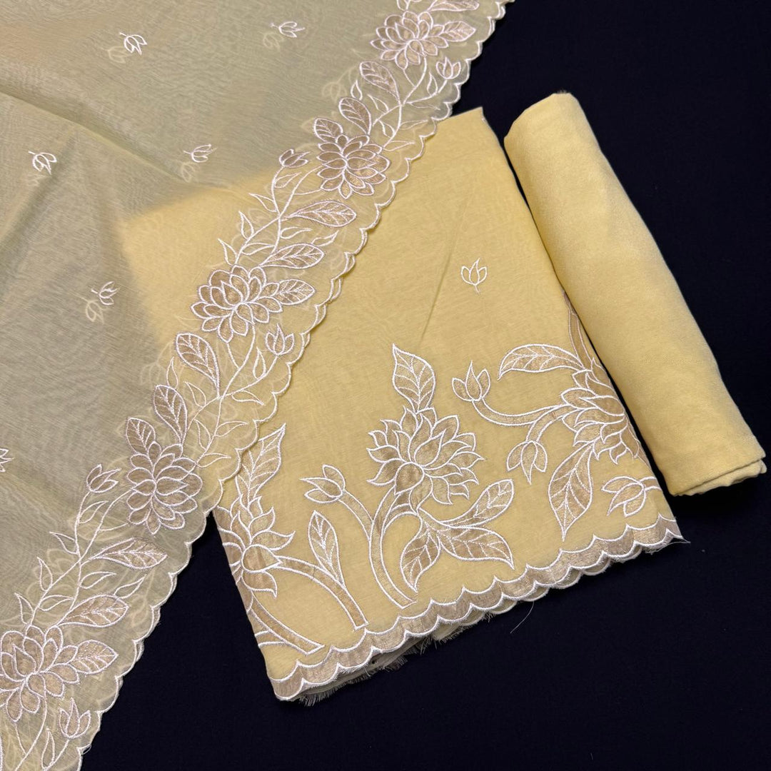 Pure Mal Chanderi Unstitched Suit with Elegant Applique Work ASJ018-C