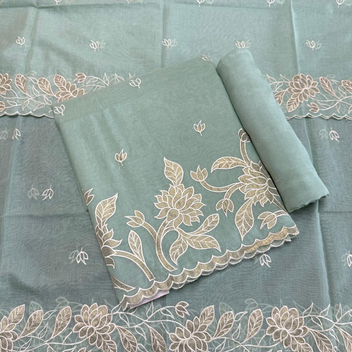 Pure Mal Chanderi Unstitched Suit with Elegant Applique Work ASJ018-B