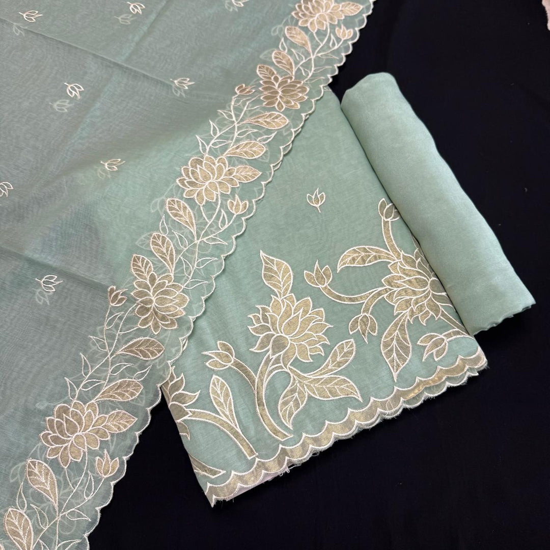 Pure Mal Chanderi Unstitched Suit with Elegant Applique Work ASJ018-B