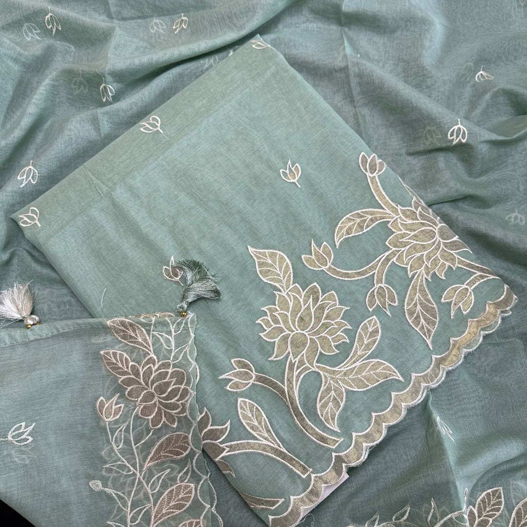 Pure Mal Chanderi Unstitched Suit with Elegant Applique Work ASJ018-B