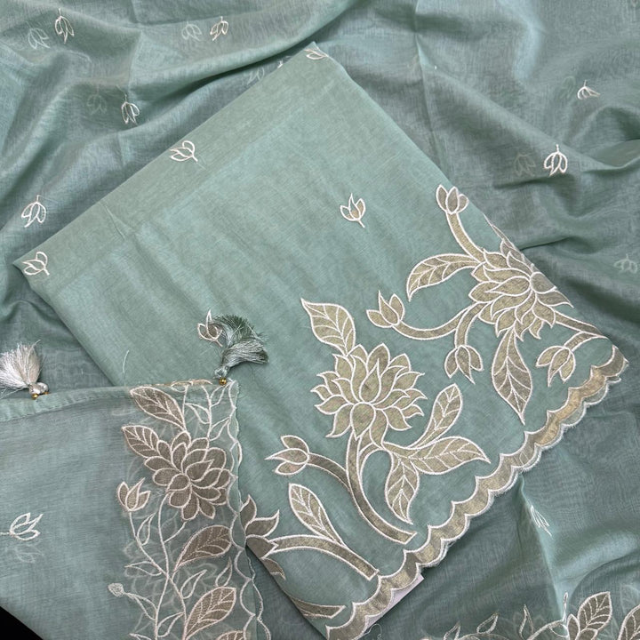 Pure Mal Chanderi Unstitched Suit with Elegant Applique Work ASJ018-B