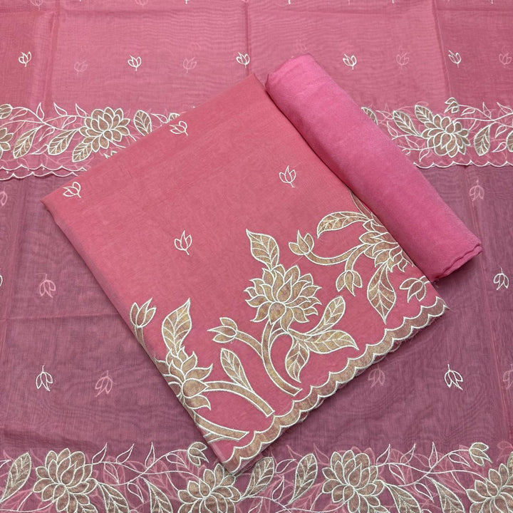 Pure Mal Chanderi Unstitched Suit with Elegant Applique Work ASJ018-D
