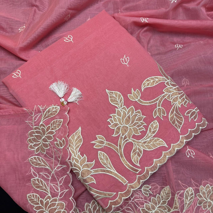 Pure Mal Chanderi Unstitched Suit with Elegant Applique Work ASJ018-D
