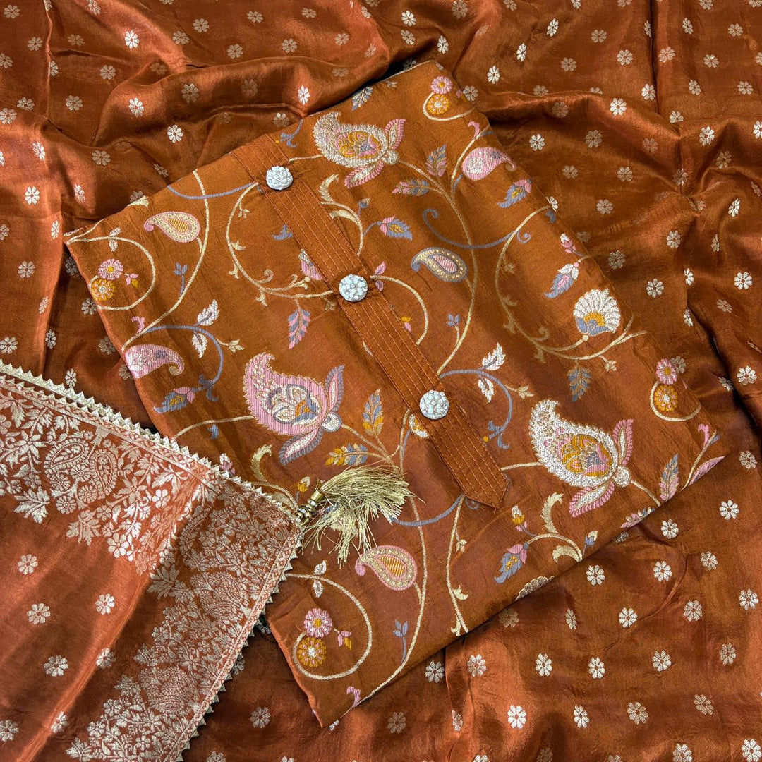 ELEGANT DOLA SILK BANARASI UNSTITCHED SUIT- R22766- 01