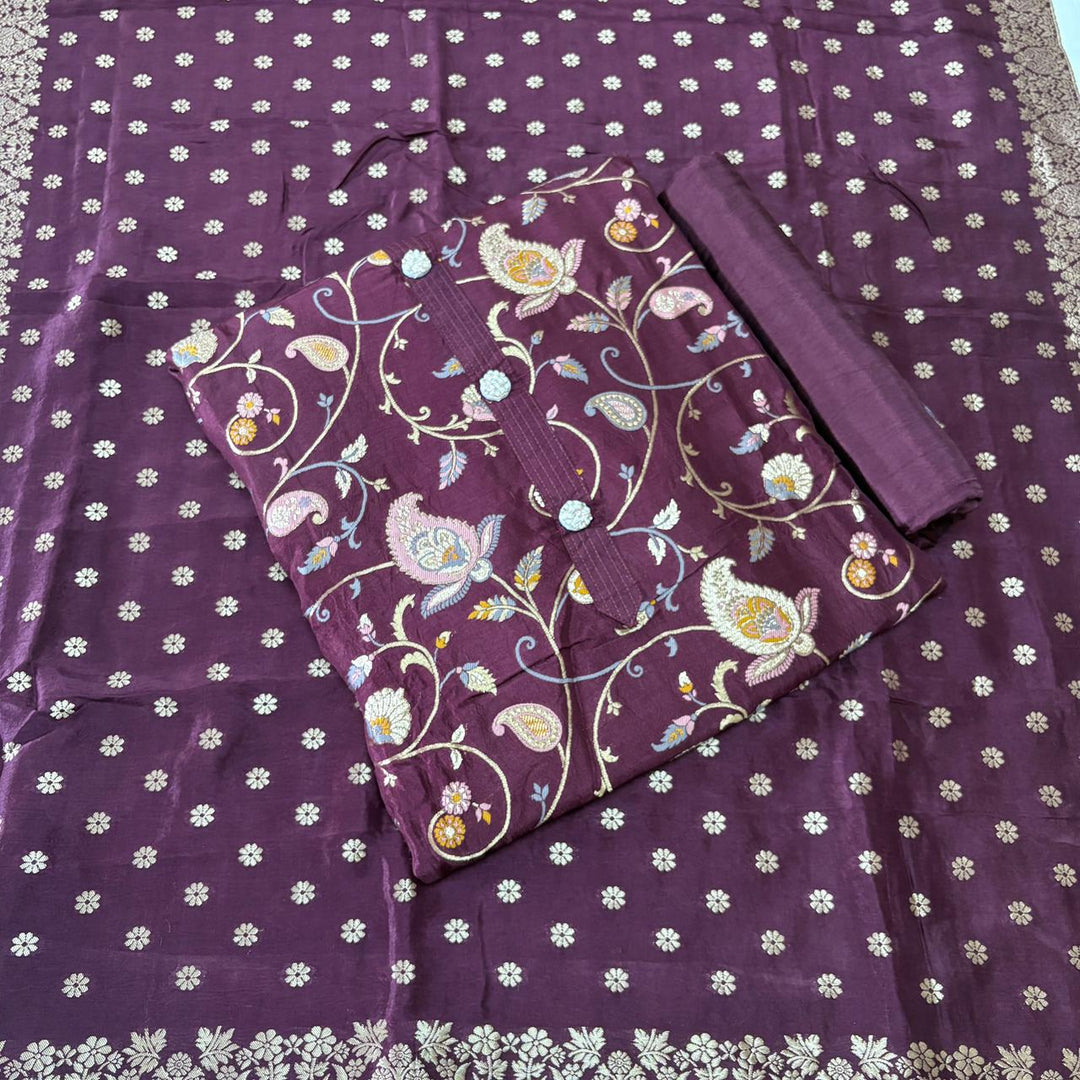 ELEGANT DOLA SILK BANARASI UNSTITCHED SUIT- R22766- 03