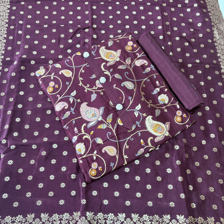 ELEGANT DOLA SILK BANARASI UNSTITCHED SUIT- R22766- 03
