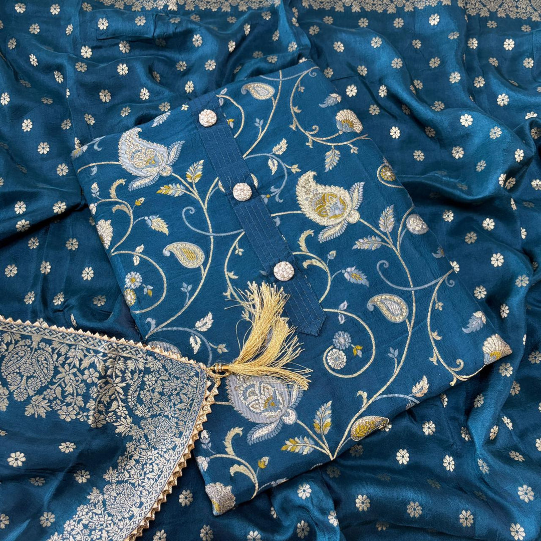 ELEGANT DOLA SILK BANARASI UNSTITCHED SUIT- R22766- 02
