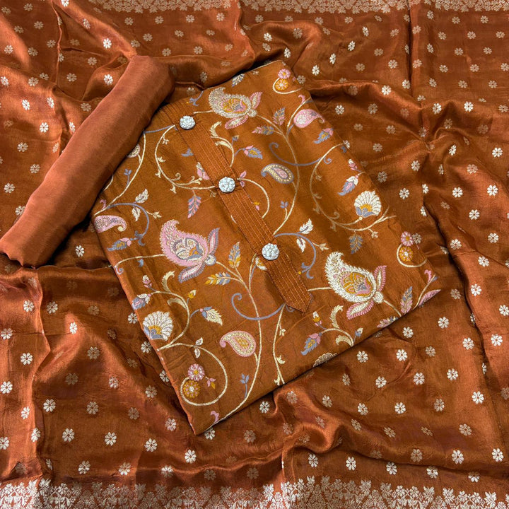 ELEGANT DOLA SILK BANARASI UNSTITCHED SUIT- R22766- 01