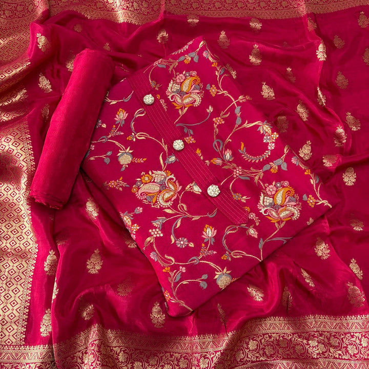 ELEGANT DOLA SILK BANARASI UNSTITCHED SUIT- R22766- 05
